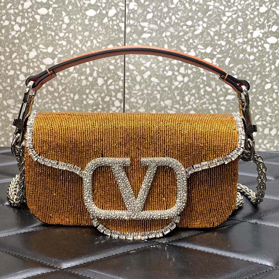 Valentino Loco Embroidered Small Shoulder Bag Gold V5032