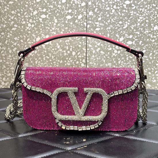 Valentino Loco Embroidered Small Shoulder Bag Pink V5032