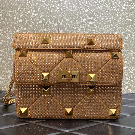 Valentino Medium Rhinestones Roman Stud Bag Yellow V0082