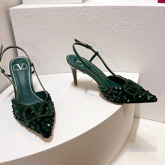 Valentino Sequins Slingback Pumps Green SNV073002