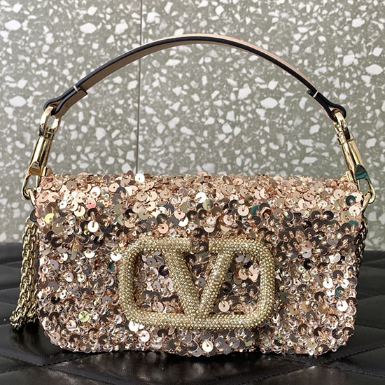 Valentino Small Loco Shoulder Bag With 3D Embroidery Beige V5038