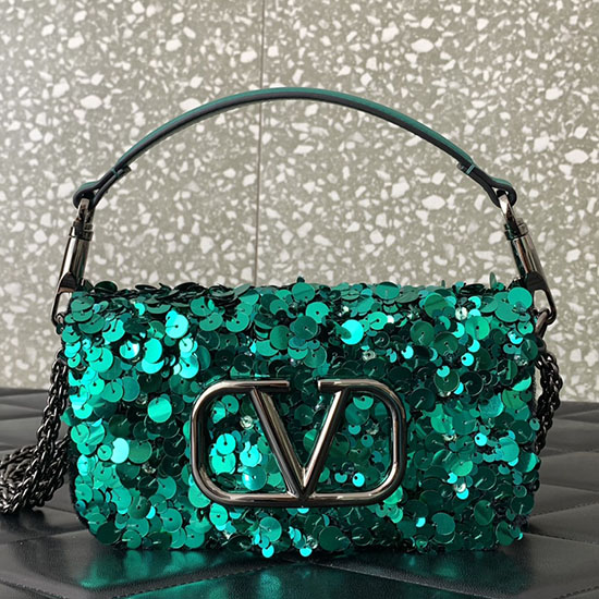 Valentino Small Loco Shoulder Bag With 3D Embroidery Green V5038