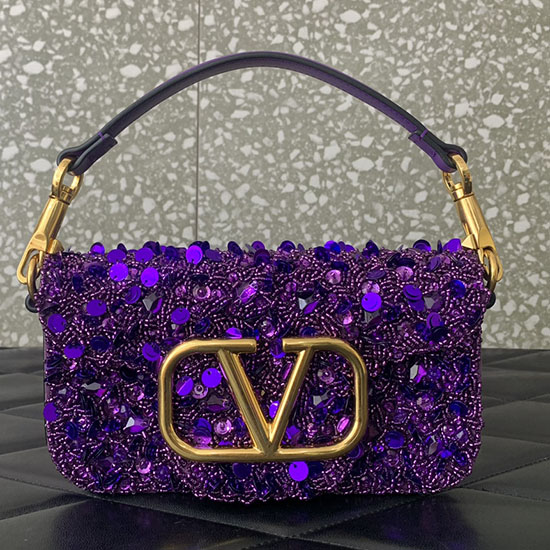 Valentino Small Loco Shoulder Bag With 3D Embroidery Purple V5035