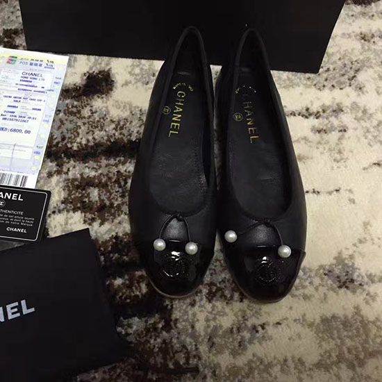 Bailarinas Chanel De Piel De Cordero Con Puntera Negra Ch1620