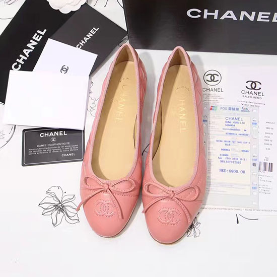 Bailarinas Chanel De Piel De Cordero Rosa Con Puntera Ch1640