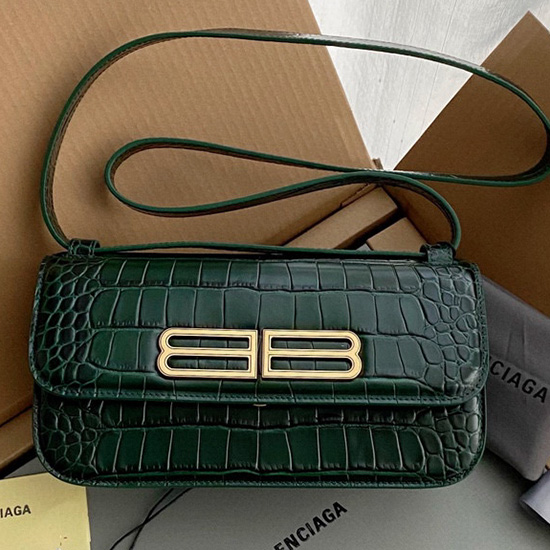 Balenciaga Bolso De Hombro Gossip Pequeño De Piel Con Relieve De Cocodrilo Verde 674693