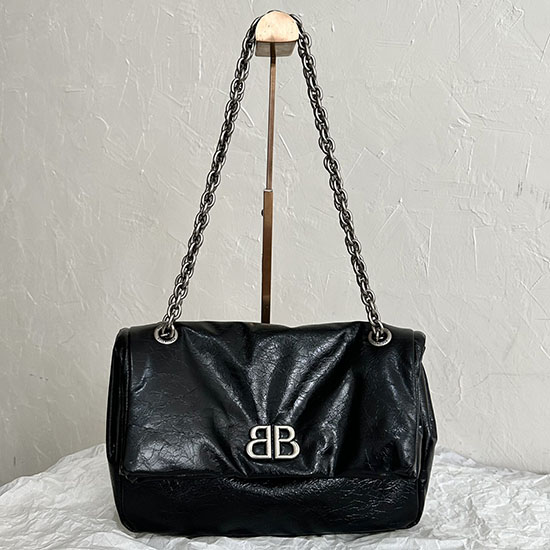 Balenciaga Monaco Bolso Pequeño Con Cadena Negro Con Plata B765966