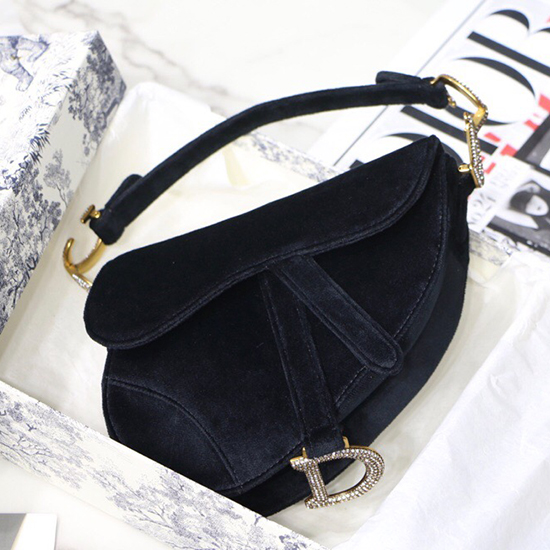 Bolso Alforja Dior De Terciopelo Negro D07231