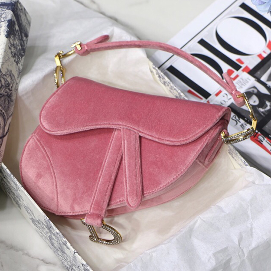 Bolso Alforja Dior De Terciopelo Rosa D07231