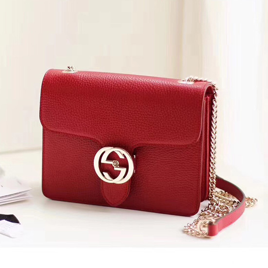 Bolso Bandolera Gucci De Cuero Con Gg Entrelazado Rojo 510304