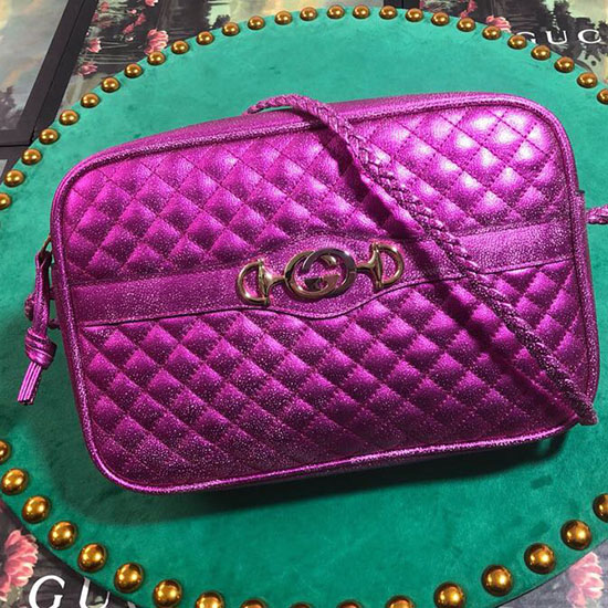 Bolso Bandolera Pequeño De Piel Laminada Gucci Morado 541061