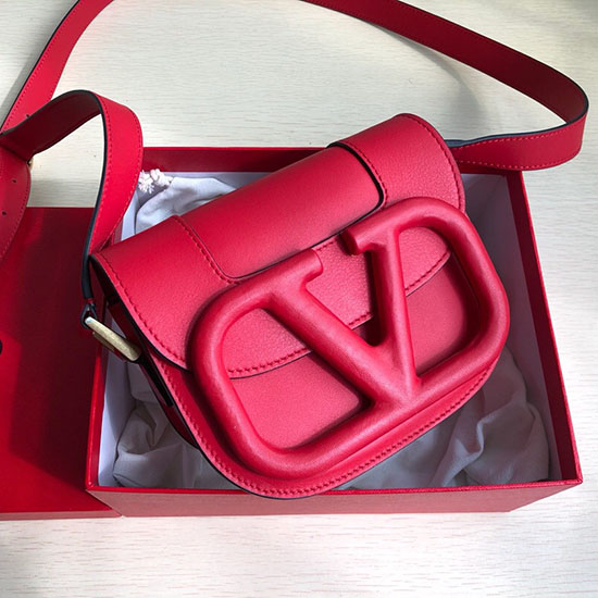 Bolso Bandolera Pequeño Valentino Supervee De Piel De Becerro Rojo V07192