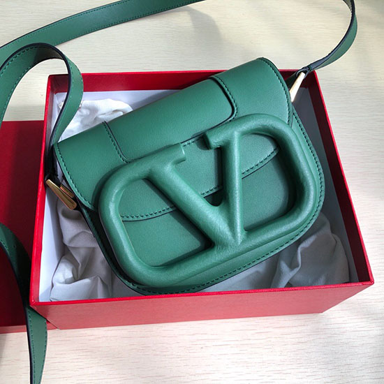 Bolso Bandolera Pequeño Valentino Supervee De Piel De Becerro Verde V07192