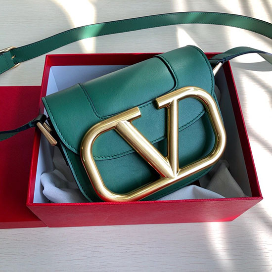 Bolso Bandolera Pequeño Valentino Supervee De Piel De Becerro Verde V07194