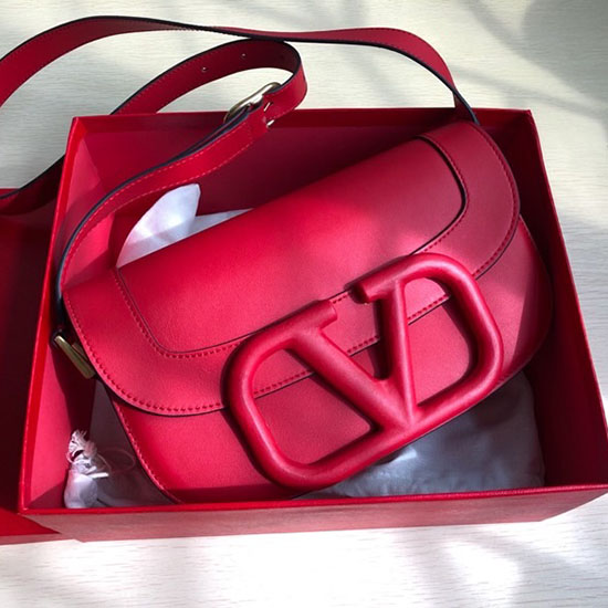 Bolso Bandolera Valentino Garavani Supervee De Piel De Becerro Rojo V07191