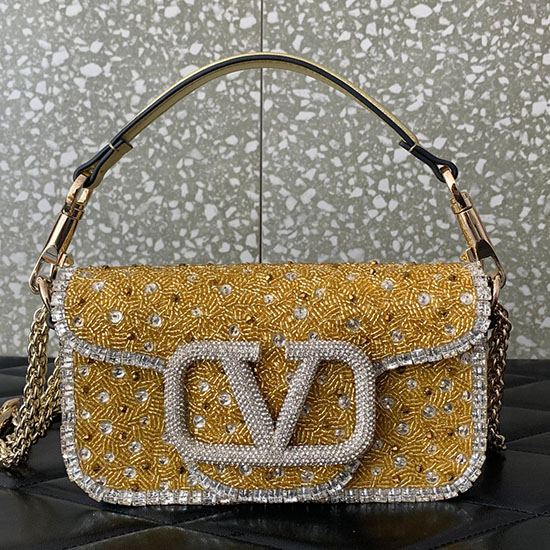 Bolso Bandolera Valentino Pequeño Loco Con Bordado 3d Dorado V5039