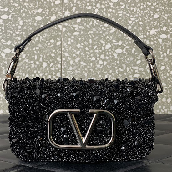 Bolso Bandolera Valentino Pequeño Loco Con Bordado 3d Negro V5035