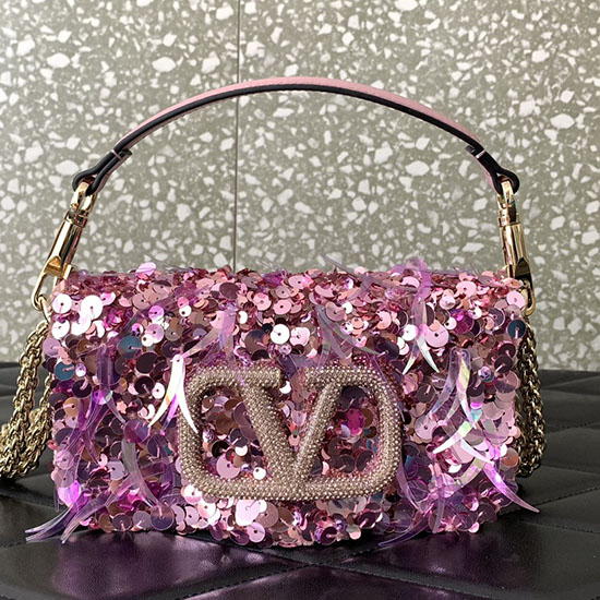 Bolso Bandolera Valentino Pequeño Loco Con Bordado 3d Rosa V5038