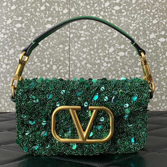 Bolso Bandolera Valentino Pequeño Loco Con Bordado 3d Verde V5035