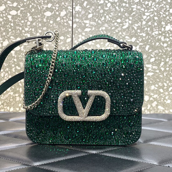 Bolso Bandolera Valentino Pequeño Vsling Con Pedrería Verde V0088