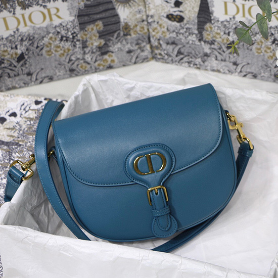 Bolso Bobby Mediano Dior Box De Piel De Becerro Azul M9319