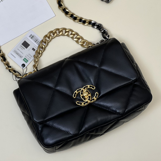 Bolso Chanel 19 Con Solapa De Piel De Cordero Negro As1160