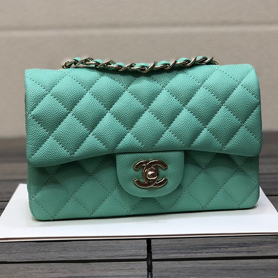 Bolso Chanel Clásico Con Solapa Pequeña Granulada Verde Cf1116