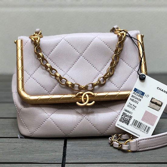 Bolso Chanel Con Cierre De Piel De Cordero Rosa As1886