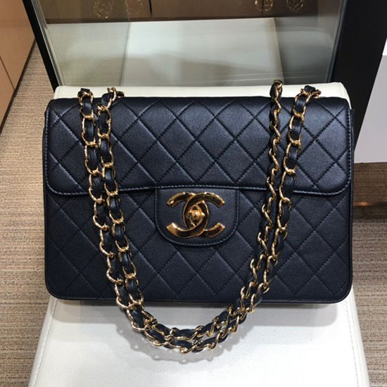 Bolso Chanel Con Solapa De Piel De Becerro Granulada Negro A0881