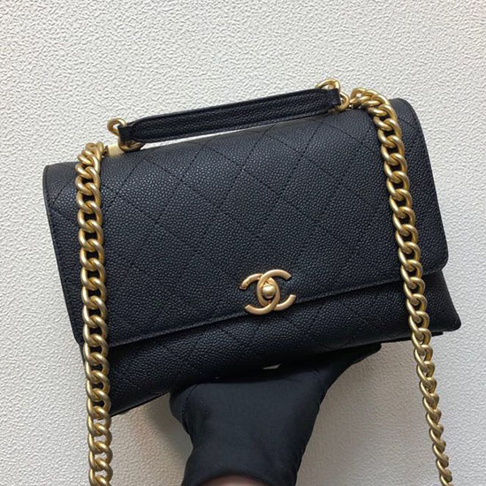 Bolso Chanel Con Solapa De Piel De Becerro Granulada Negro As0305