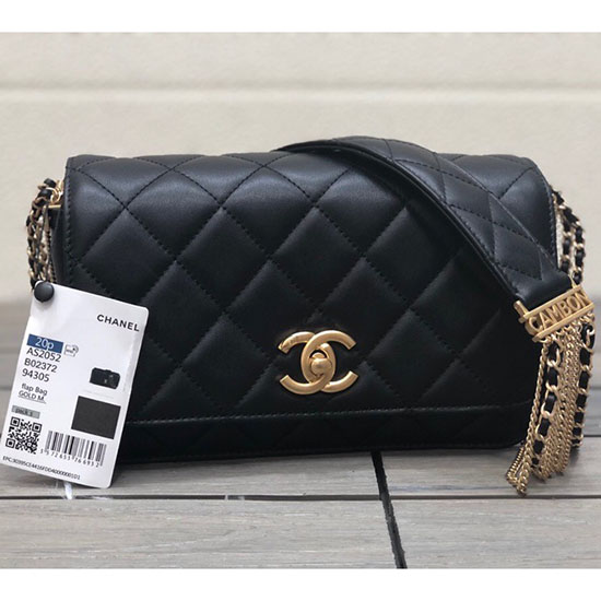 Bolso Chanel Con Solapa De Piel De Becerro Negro As2052