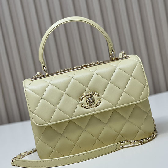 Bolso Chanel Con Solapa Y Asa Superior Amarillo A92236