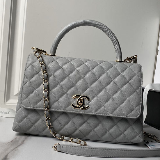 Bolso Chanel Con Solapa Y Asa Superior Gris A92991