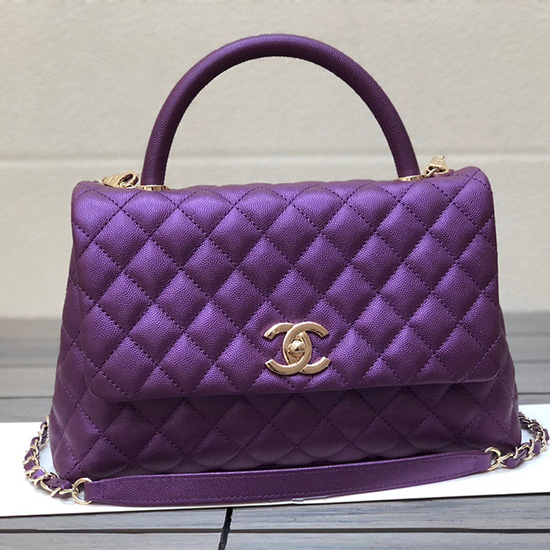 Bolso Chanel Con Solapa Y Asa Superior Morado A92991