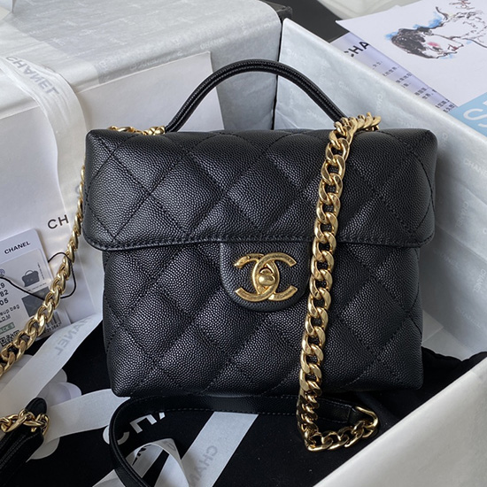 Bolso Chanel De Piel De Becerro Granulada Negro As3729