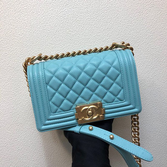 Bolso Chanel De Piel De Becerro Para Niño Pequeño Azul A67085