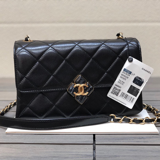 Bolso Chanel De Piel De Cordero Pequeño Con Solapa Negro As2634