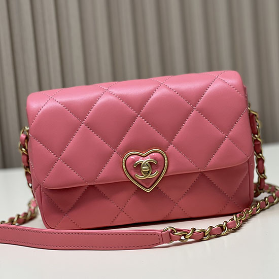 Bolso Chanel De Piel De Cordero Pequeño Con Solapa Rosa As3986