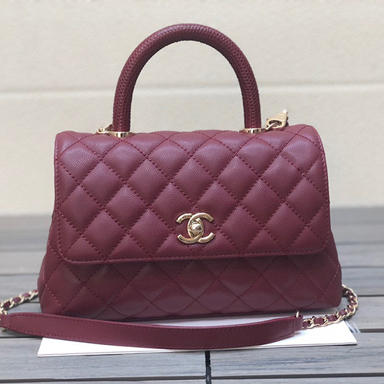 Bolso Chanel Pequeño Con Solapa Y Asa Superior Burdeos A92990