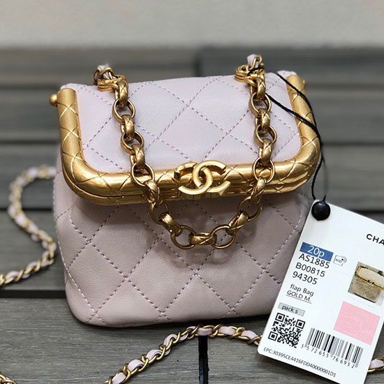 Bolso Chanel Pequeño De Piel De Cordero Con Cierre De Beso Rosa As1885