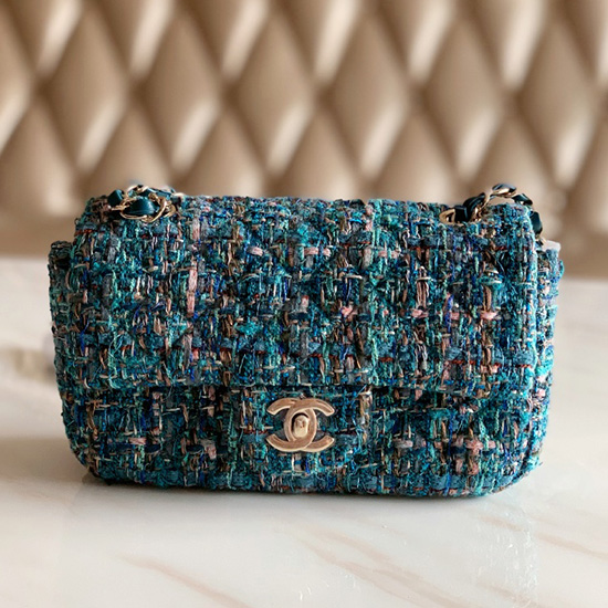 Bolso Chanel Tweed Pequeño Con Solapa Azul Cf69905