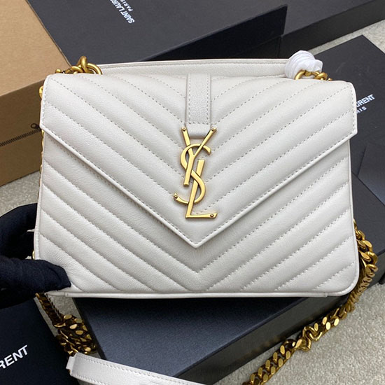 Bolso College Saint Laurent Mediano De Piel Matelasse Blanco 392737