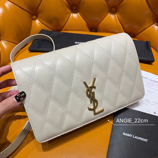 Bolso Con Cadena Saint Laurent Angie De Piel De Cordero Acolchada Con Rombos Crema 568906