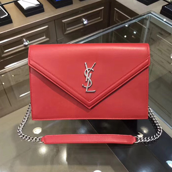 Bolso Con Cadena Saint Laurent Le Sept En Cuero Rojo 511262