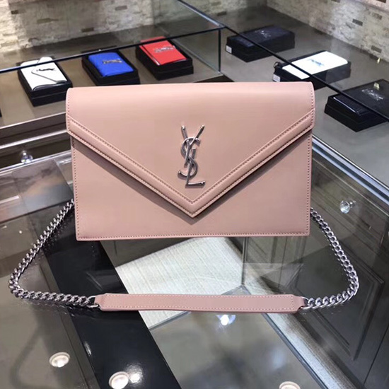 Bolso Con Cadena Saint Laurent Le Sept En Cuero Rosa 511262