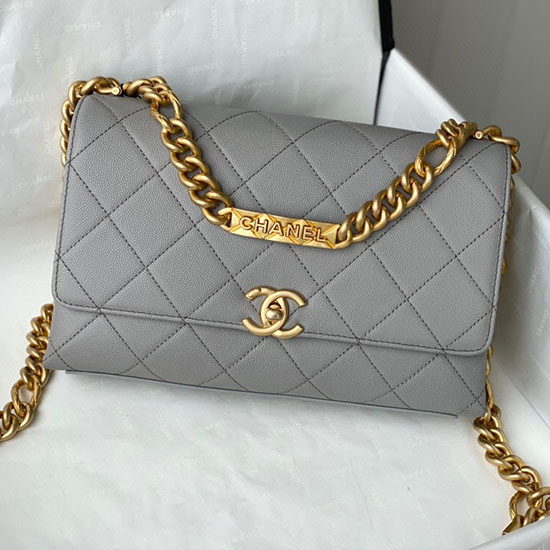 Bolso Con Solapa Chanel De Piel De Becerro Granulada Gris As2764