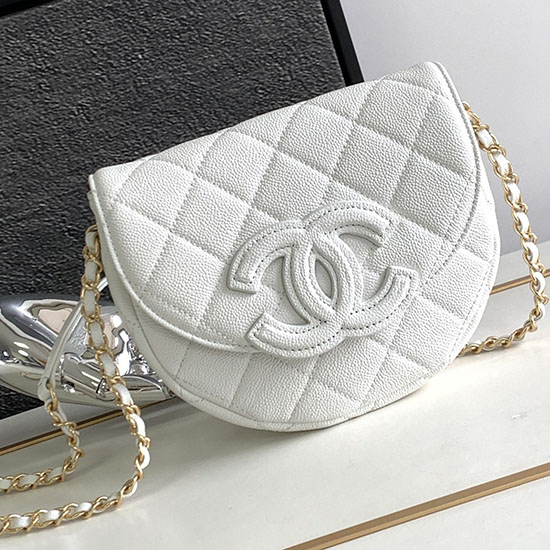 Bolso Con Solapa De Piel De Becerro Granulada Chanel Blanco As3876