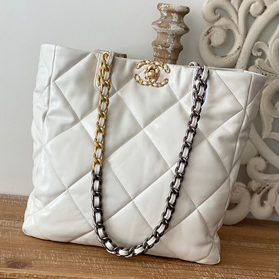 Bolso De Compras Chanel 19 Blanco As3519