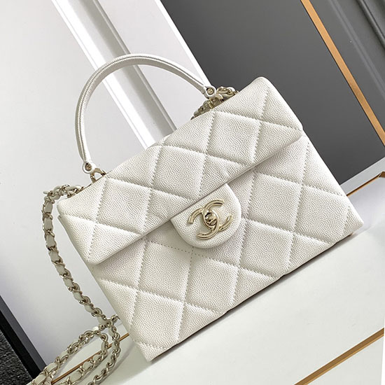 Bolso De Hombro Chanel De Piel De Becerro Granulado Blanco As47111