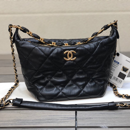 Bolso De Hombro Chanel De Piel De Cordero Arrugado Negro As2480